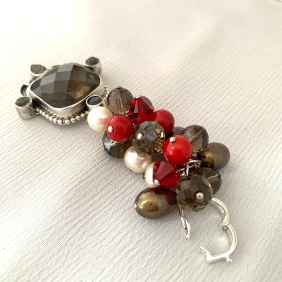 Pearl & Gemstone Cluster Pendant - Swarovski Crystals - Sterling Silver - Picture 4 of 4